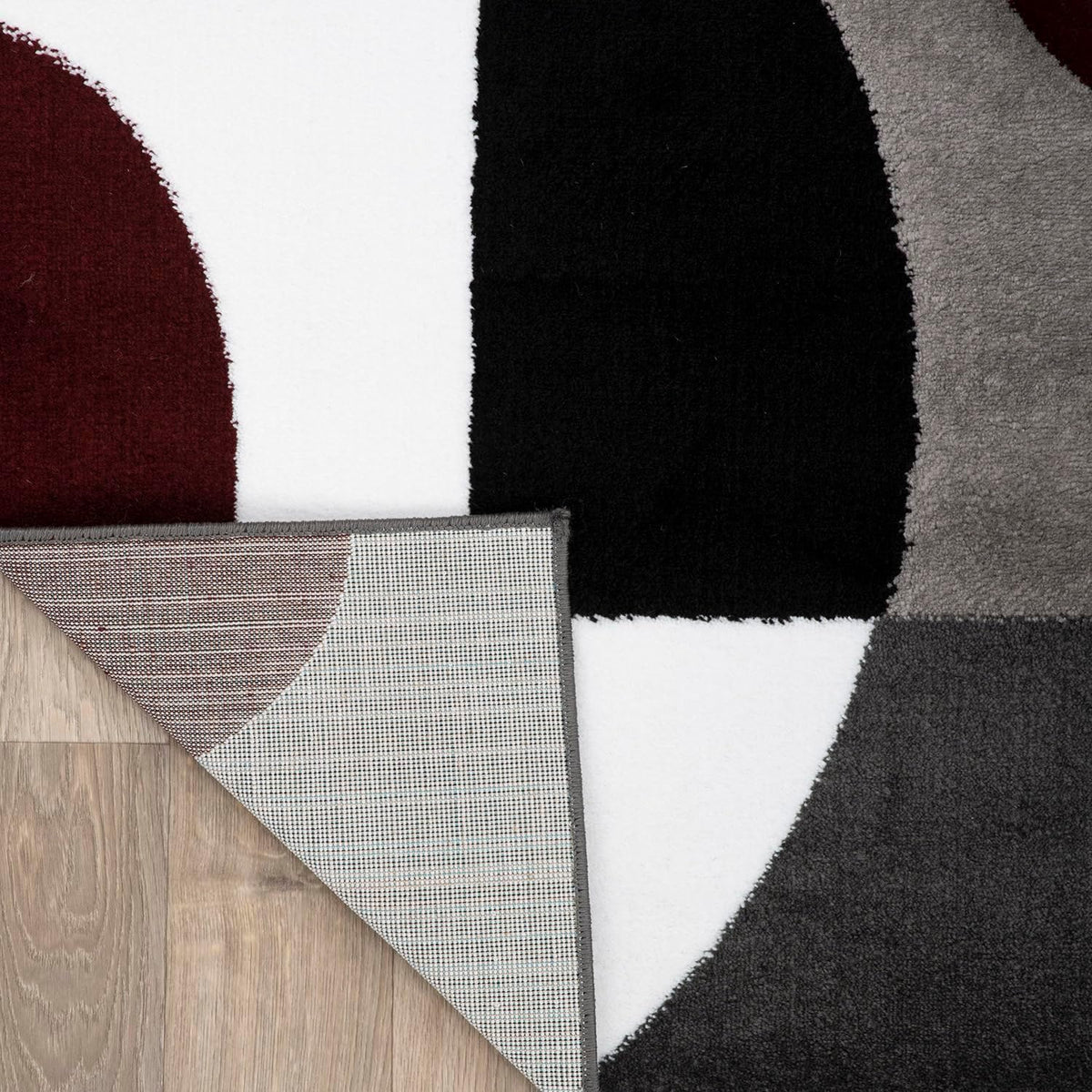 Circles Modern Soft Living Room Runner Rug Burgundy 2&