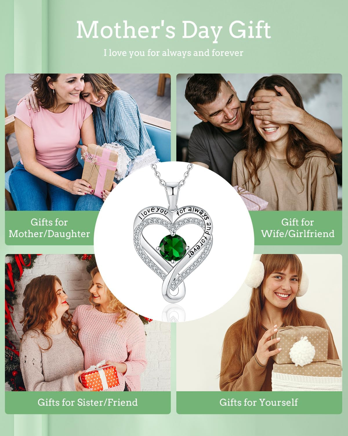 Jewelry for Women Wife Infinity Heart Birthstone I Love You Necklace S925 Anniversary Women Necklaces for Her Wife Birthday Gift Ideas, Birthday Present for Girlfriend Mom Daughter Sterling Silver