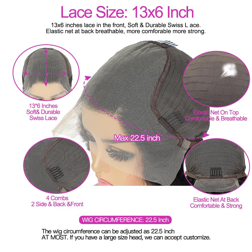 32 Inch 13X6 Body Wave Lace Front Wigs Human Hair Pre Plucked Glueless Wigs Brazilian Virgin Lace Front Wig HD Frontal Wigs Human Hair 13X6 Lace Front Wigs for Women Natural Black 200% Density