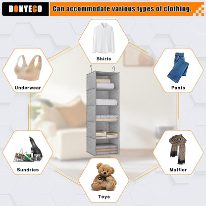 Hanging Closet Organizer 5-Shelf, Oxford Linen Wardrobe Storage, Gray