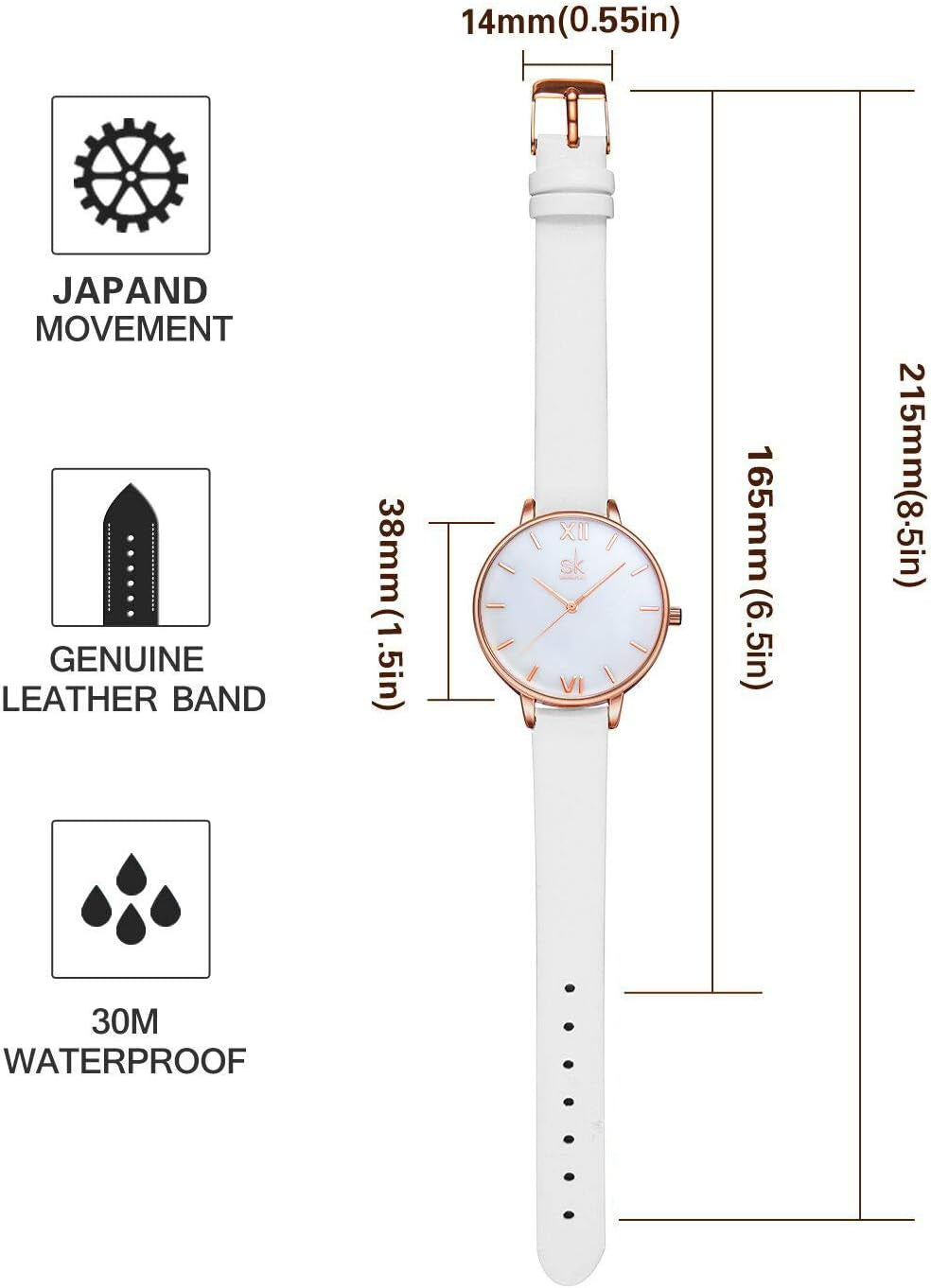 Creative Simplicity Women Watch Genuine Leather Elegant Women Watches Ladies Business Wristwatch(Black)
