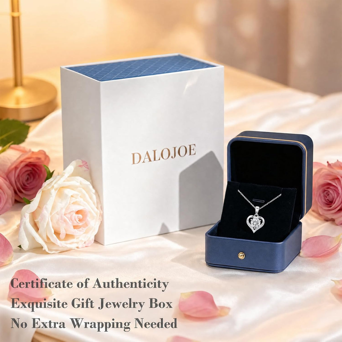 Moissanite Heart Necklace for Women, 925 Sterling Silver Necklace