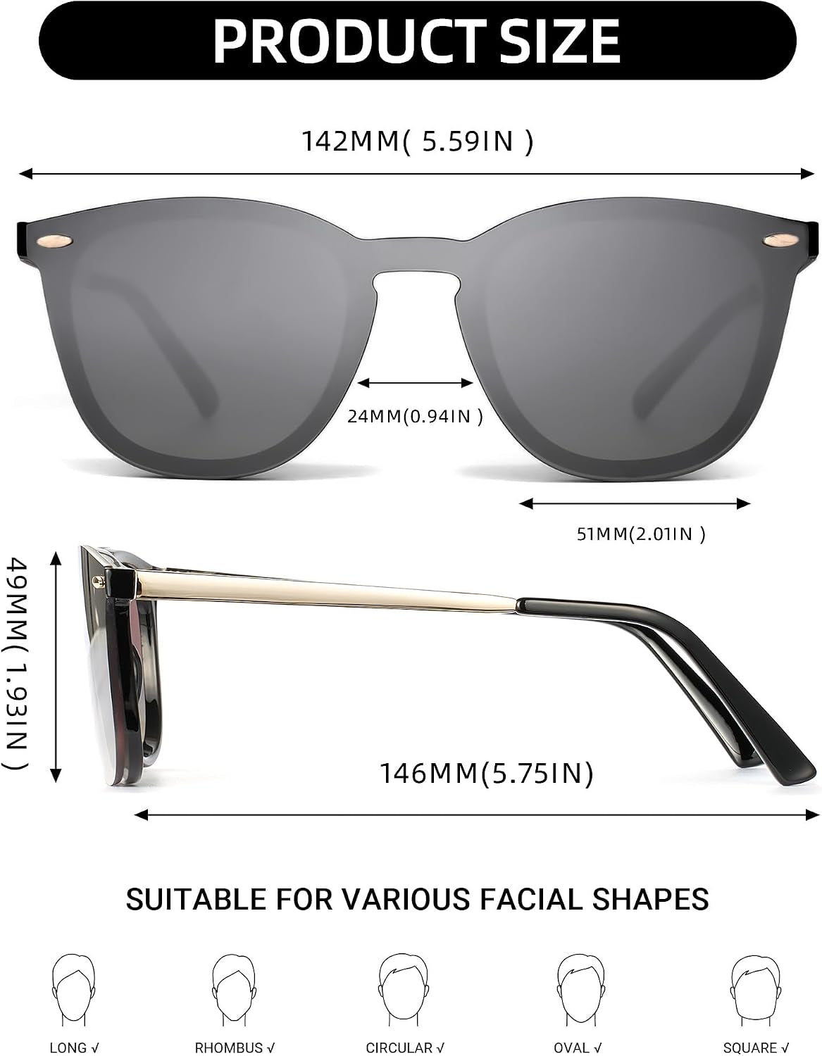 Rimless Mirrored Sunglasses for Men Women One Piece Reflective