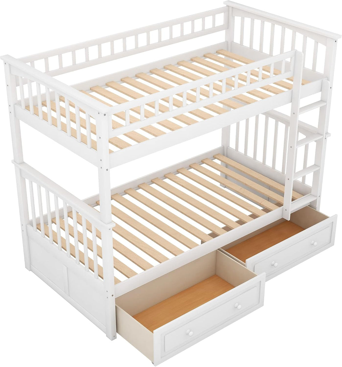 Boden Twin over Twin Bunk Bed with Drawers, Twin Bunk Beds, Convertible Platform Beds, Wooden Beds Frame with Storage Drawers, No Box Spring Needed, Space Saving for Small Apartment, White
