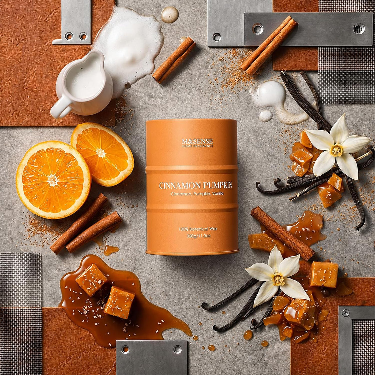 Cinnamon Pumpkin Scented Fall Candles, 11.3Oz,Natural Soy Wax