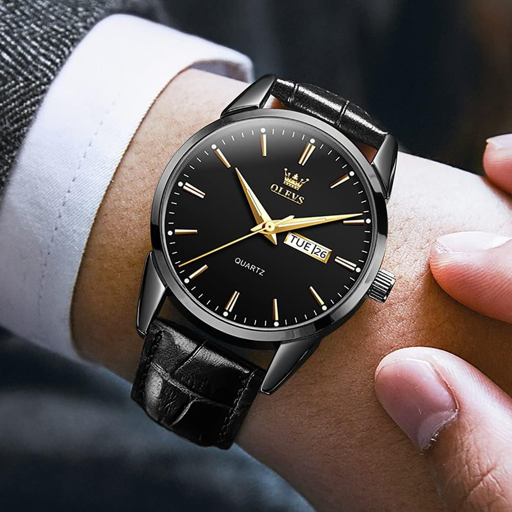 Brown Mens Leather Watch Dress Casual Day Date Quartz Wrist Watch