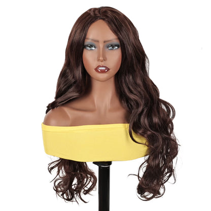 24" Brown Wigs for Women V Part Curly Red Brown Wigs Synthetic Water Wave Wigs Long Wavy Wig