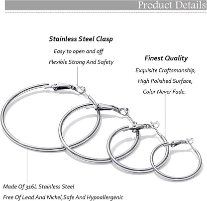 5/12 Pairs Gold Silver Plated Hoop Earrings for Women, Hypoallergenic Stainless Steel Hoops Earrings Set, Lightweight Large Small Hoops Women Earrings Loop Earrings Set