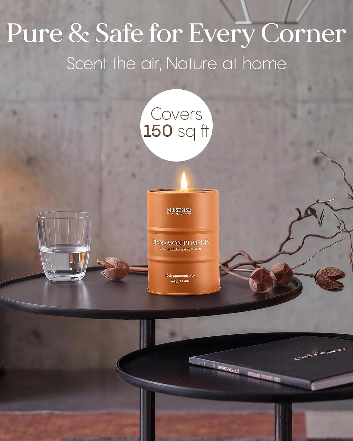 Cinnamon Pumpkin Scented Fall Candles, 11.3Oz,Natural Soy Wax