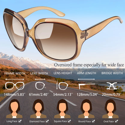 Polarized Sunglasses Womens Trendy Oversized Large Driving Sun Glasses Ladies UV Protective Big Sunnies Shades (Gradient Tea)