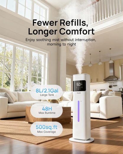 Warm &amp; Cool Mist Humidifiers for Bedroom, Top-Fill Humidifier Large Room with Essential Oil Diffuser, Large Room Humidifiers for Home Baby Nursery Office Plants, White