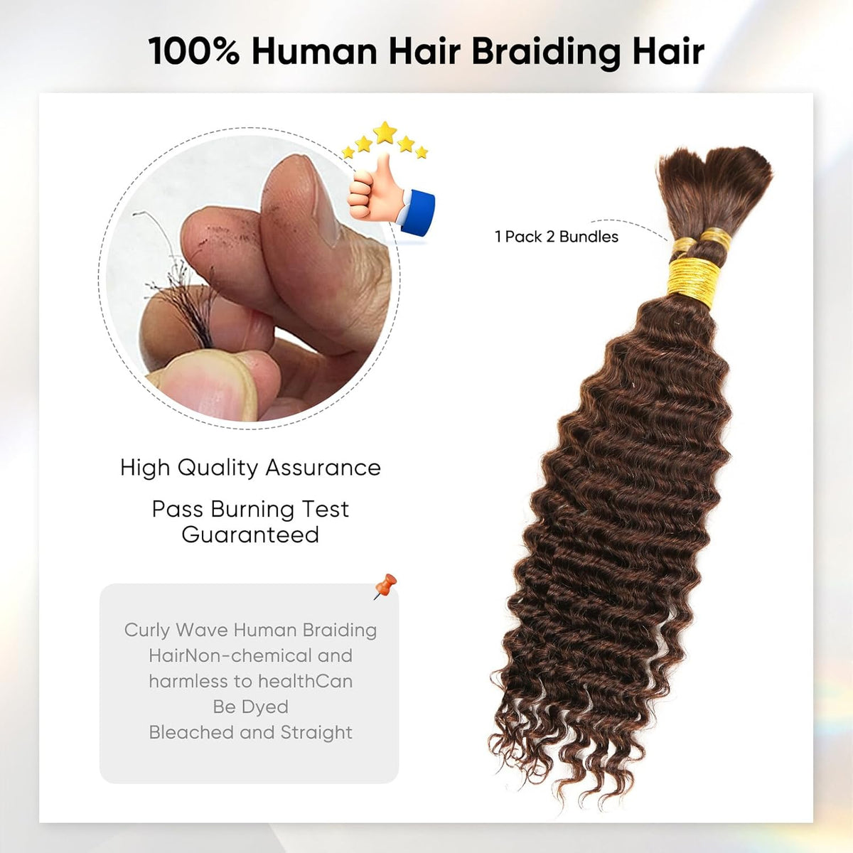 Human Braiding Hair 14Inch 100G Chocolate Brown Deep Wave Bulk No Weft Bohemian for 100% Brazilian Virgin Curly Extensions Boho Braids (