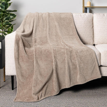 Soft Plush Fleece Throw Blanket for Couch Sofa Bed, Taupe, 50X60