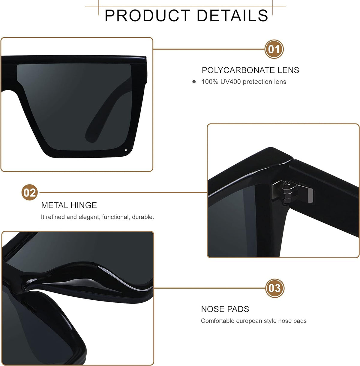 Square Oversized Sunglasses for Women Men Big Flat Top