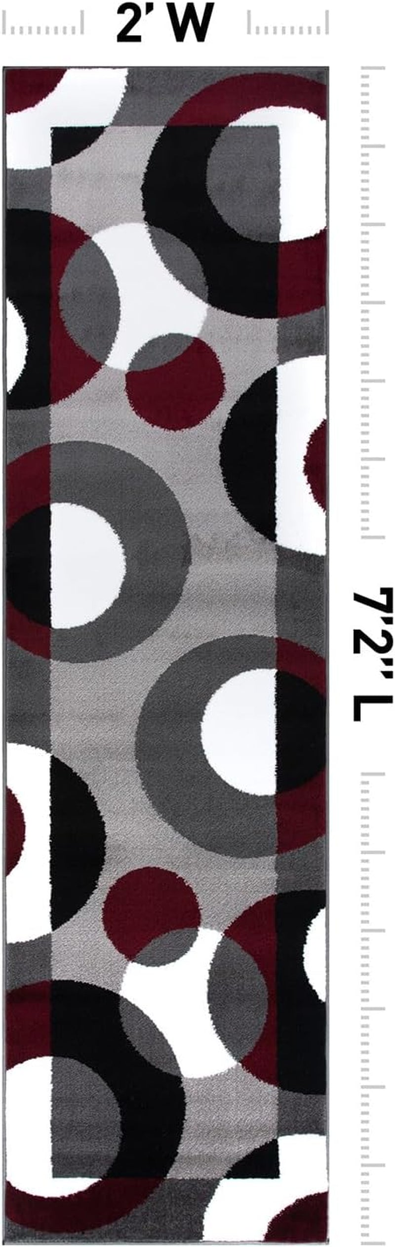 Circles Modern Soft Living Room Runner Rug Burgundy 2&