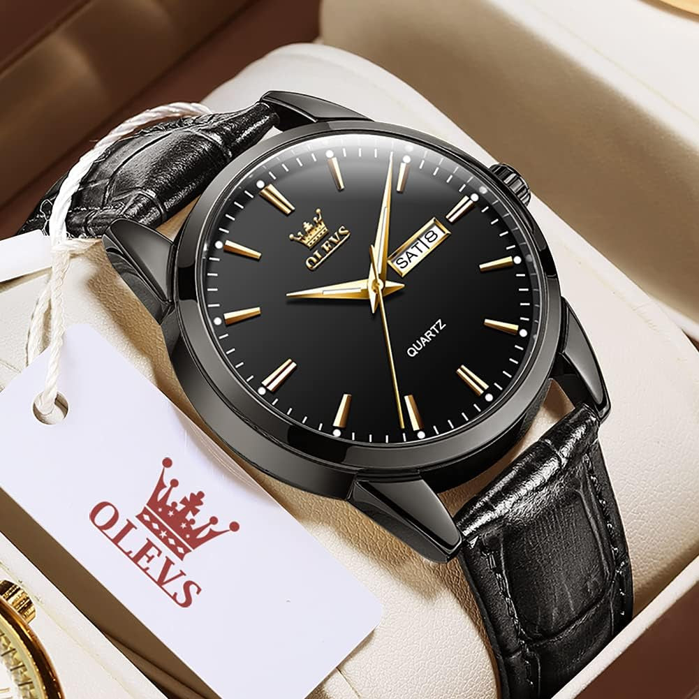 Brown Mens Leather Watch Dress Casual Day Date Quartz Wrist Watch
