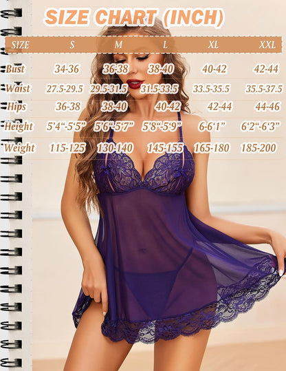 Lingerie for Women Sheer Babydoll Dress Sexy Lace Nightgowns