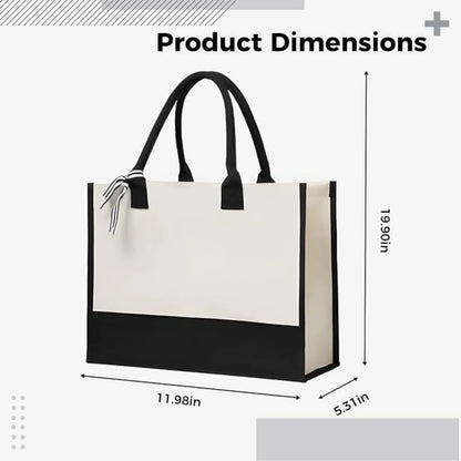 Blue Floral Canvas Tote Bag – Large Capacity Shoulder Bag and Wedding Gift Bag