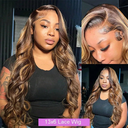 26 Inch Highlight Ombre Lace Front Wig Human Hair 13X6 HD Lace Body Wave