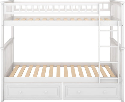 Boden Twin over Twin Bunk Bed with Drawers, Twin Bunk Beds, Convertible Platform Beds, Wooden Beds Frame with Storage Drawers, No Box Spring Needed, Space Saving for Small Apartment, White
