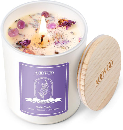Lavender Scented Candles for Women - Aromatherapy Candle with Crystals Inside, 7Oz Soy Candles for Home Scented, Birthday Gifts Mothers Day Candle for Women Mom