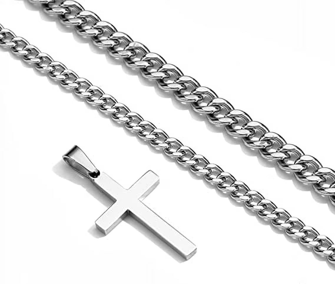 2025 Graduation Gifts for Him Teenages Teen Boyfriend Brother Son Grandson Graduates Silver Cross Necklace Pendant Chain Set Catholic Religious Christian Jewelry Gifts Ideas Age