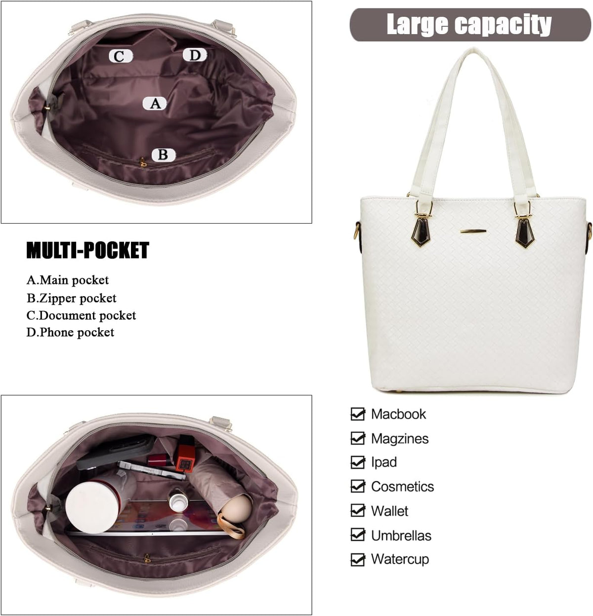 Purses and Handbags for Women Synthetic Leather Tote Crossbody Bags Satchel Purses Set 6Pcs