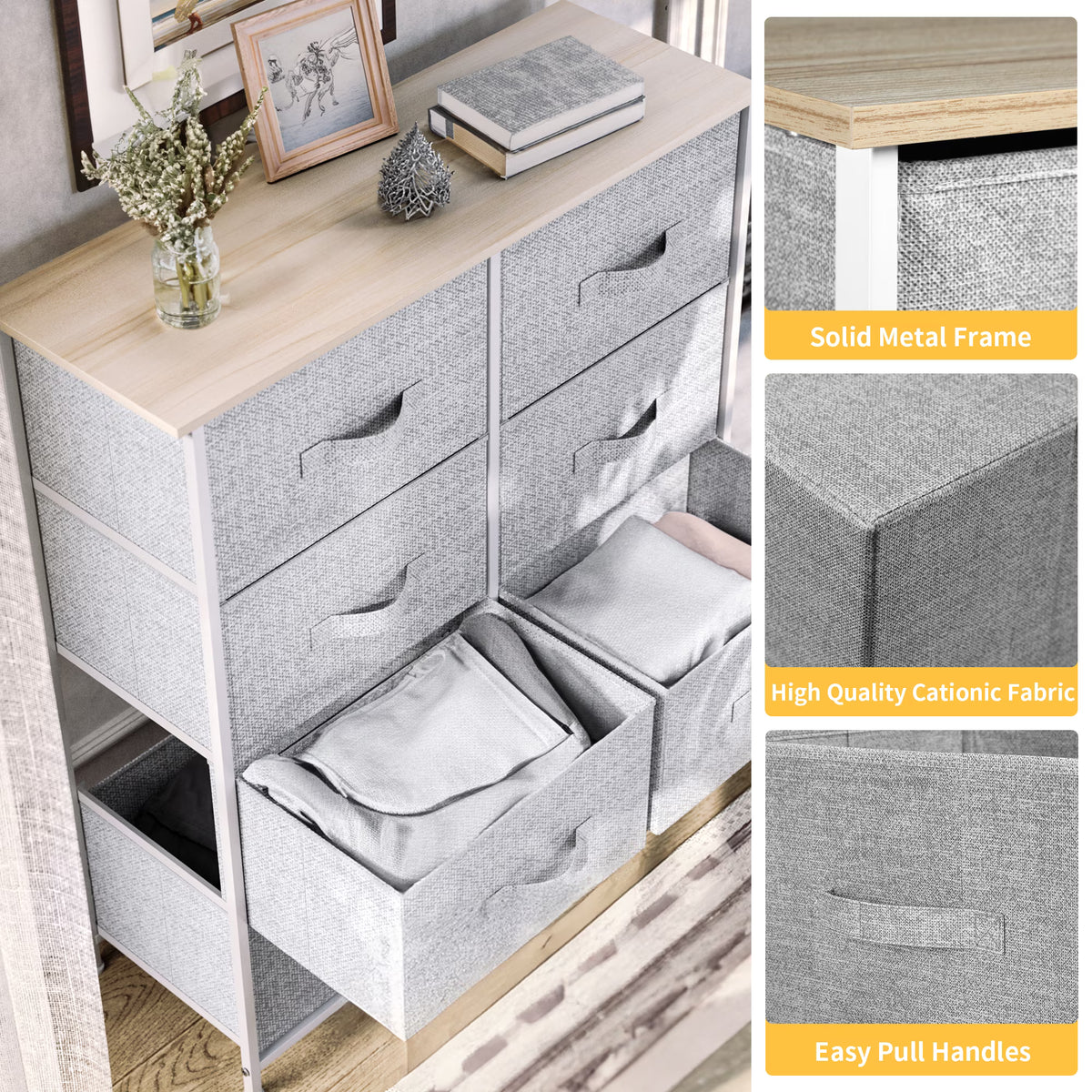 8 Drawer Dresser Chest of Drawer Dressers for Fabric Storage Dressers for Living Room Light Gray