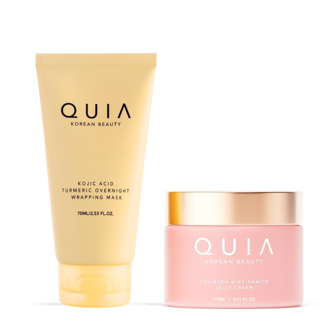 QUIA Collagen Jelly Cream + Turmeric Overnight Wrapping Mask – Daily Hydration and Night Repair Skincare Set – Korean Skincare Moisturizer + Sleeping Mask