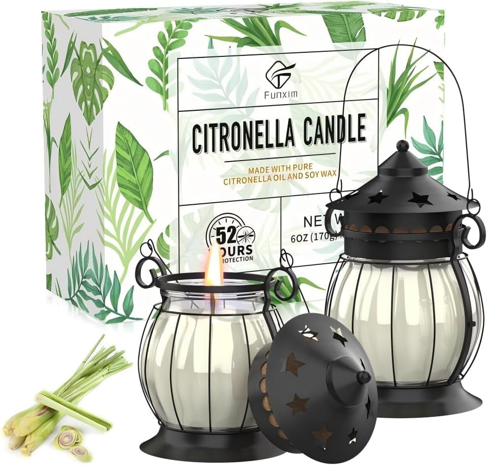 Citronella Candles Outdoor, 2 Pack Citronella Candle Lanterns with Lid