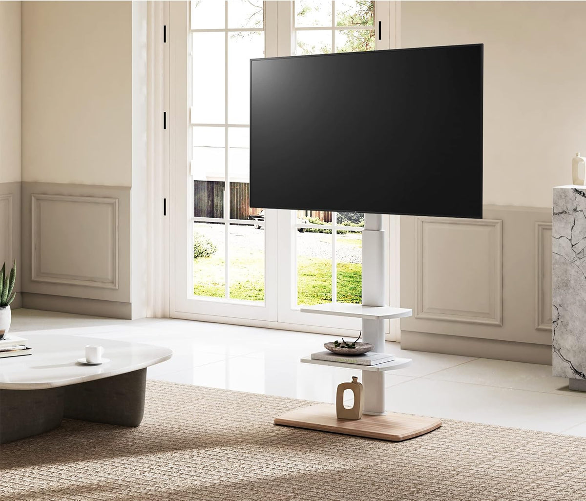 Floor TV Stand for 32-75 Inch Tvs with Height Adjustable, White