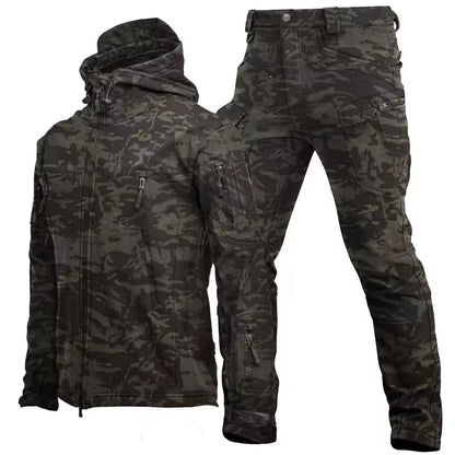 Winter Autumn Tactical Jackets Elastic Men Fleece Waterproof Suits Fishing Warm Hiking Camping Tracksuits Set Hood Coat S-5XL