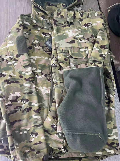 Winter Autumn Tactical Jackets Elastic Men Fleece Waterproof Suits Fishing Warm Hiking Camping Tracksuits Set Hood Coat S-5XL