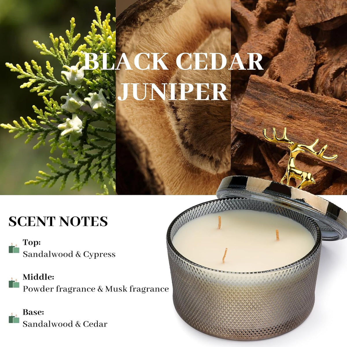 Scented Candles for Men Women, 10.58 Oz 3 Wick Natural Soy Wax Sandalwood Candle for Home Scented, Aromatherapy Candle for Women Men, 50 Hours Long Lasting Burn Time