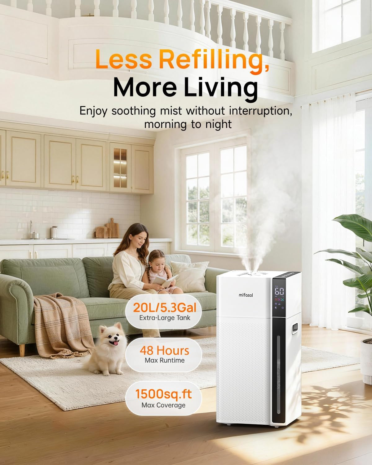 Cool Mist Humidifier Large Room, Whole House Humidifiers for Home