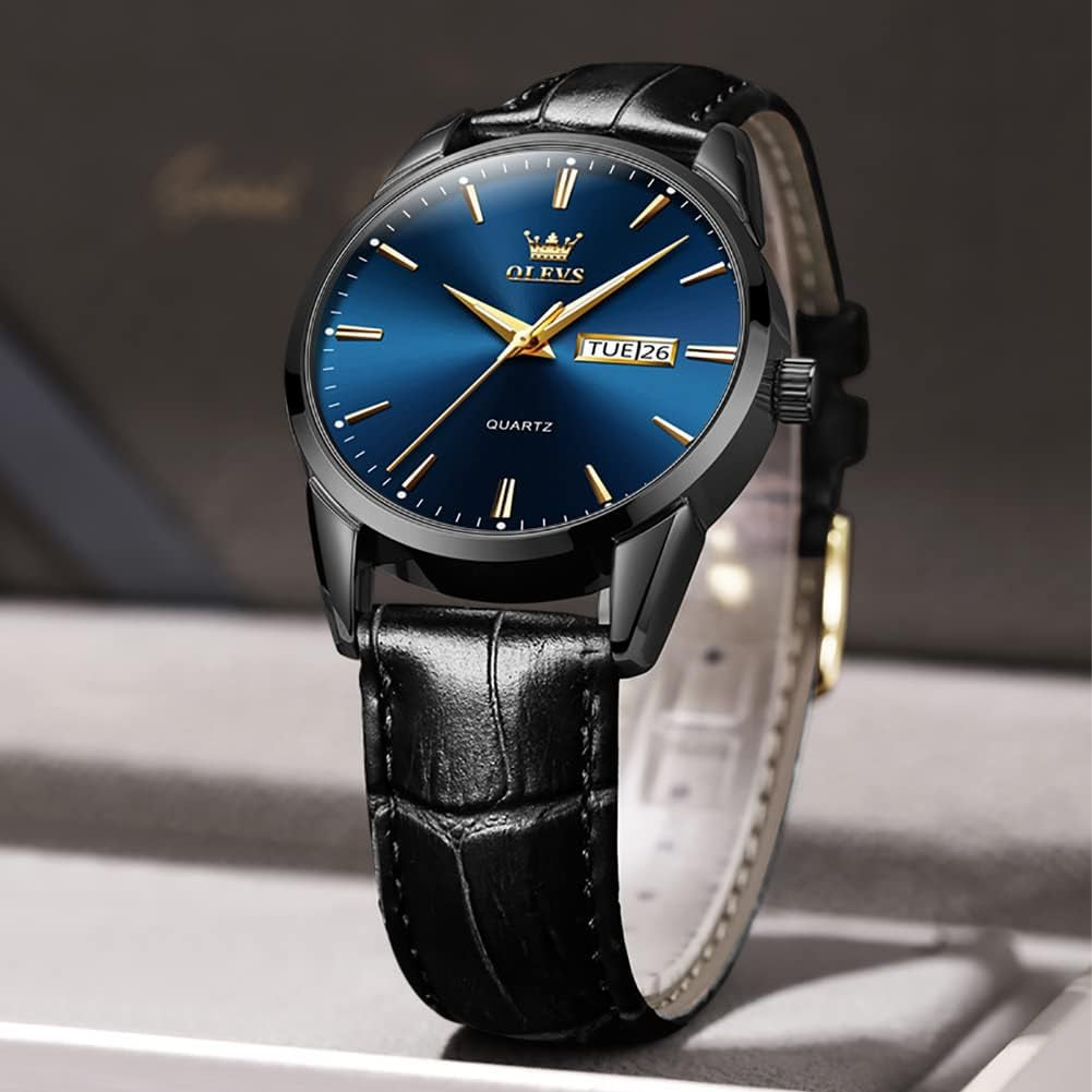 Brown Mens Leather Watch Dress Casual Day Date Quartz Wrist Watch