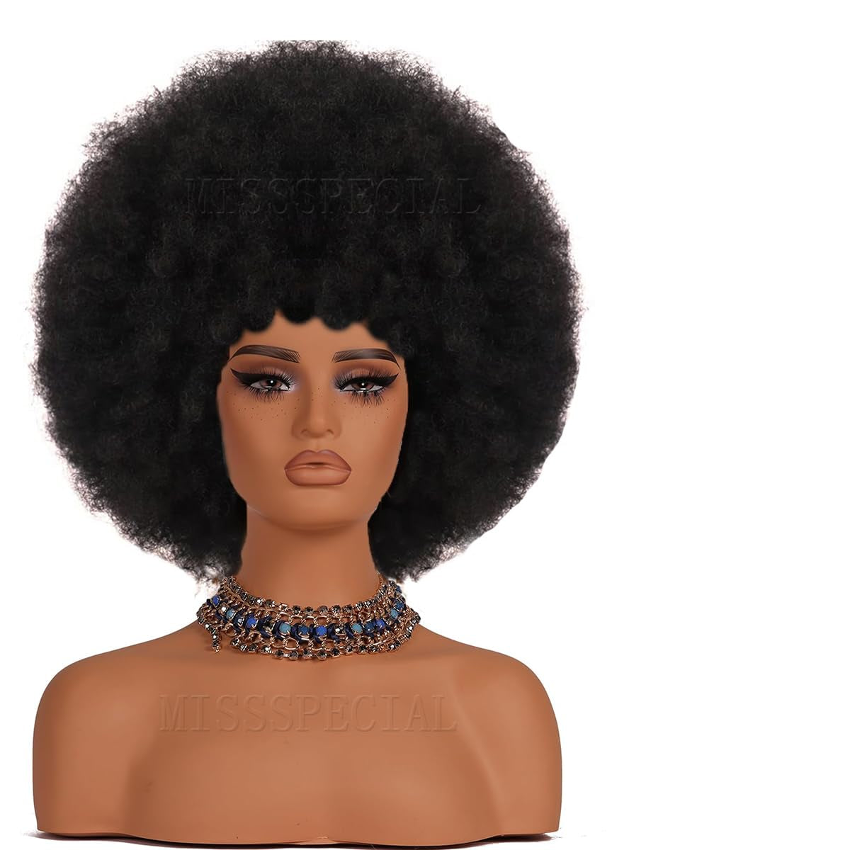 Afro Wig 70S Curly Wigs for Black Women Glueless Afro Wigs Large Bouncy and Soft Natural Looking Full Wigs Big Afro Puff Wig with Bangs Synthetic Hair Wig for Daily (1B