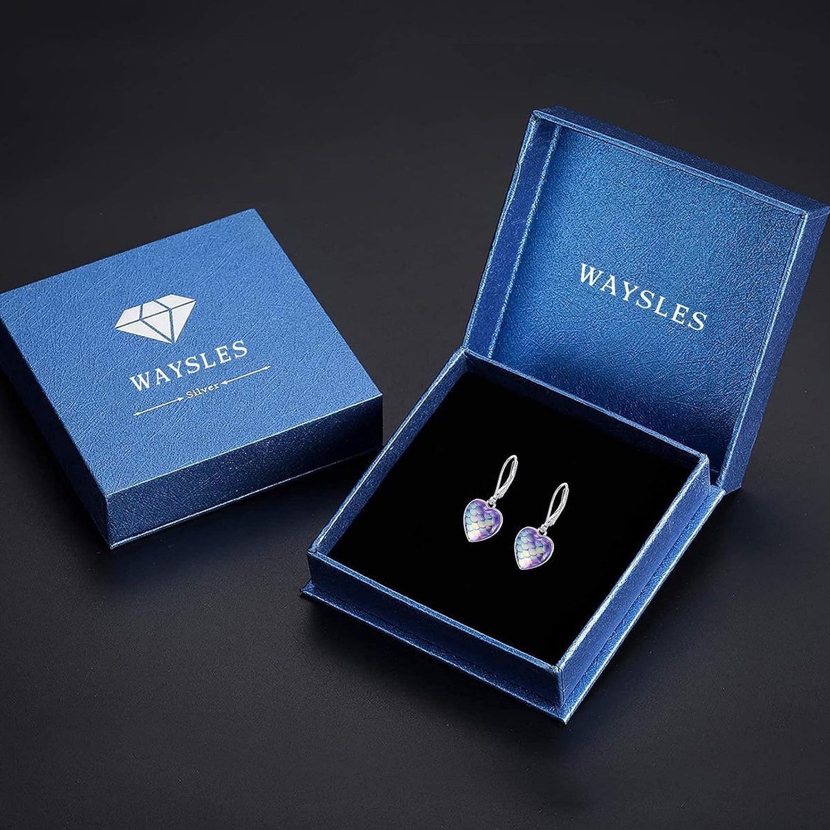 Sterling Silver Mermaid Heart Leverback Hoop Earrings - Hypoallergenic, Colorful, Mother&