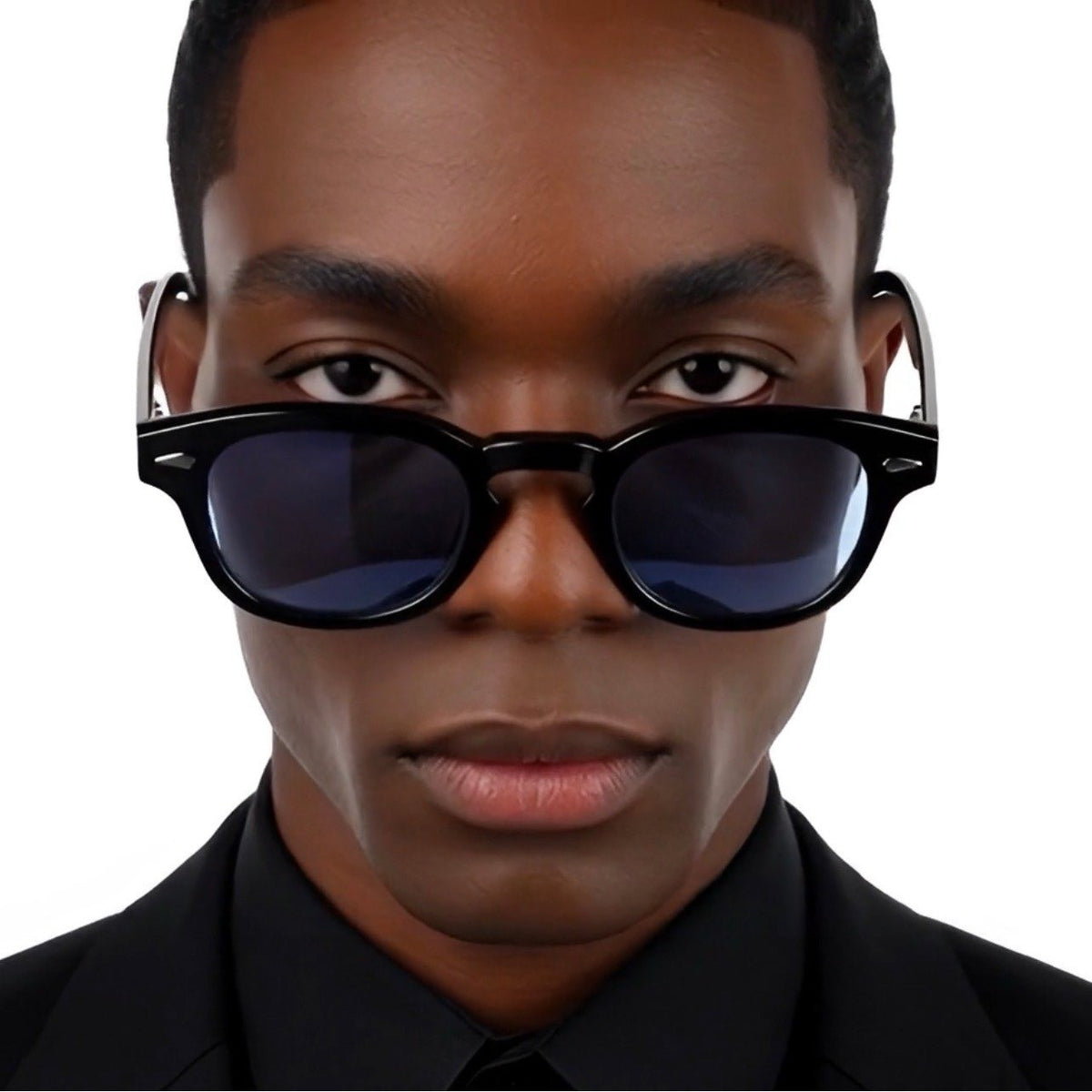 Blue Lens Sunglasses round Frame Retro Style Men&