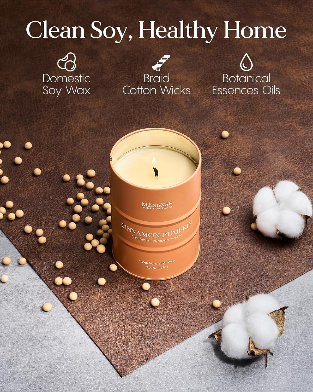 Cinnamon Pumpkin Scented Fall Candles, 11.3Oz,Natural Soy Wax