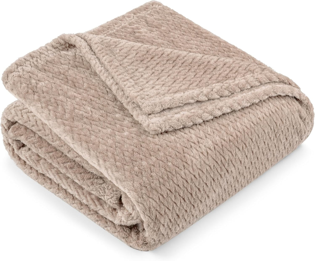 Soft Plush Fleece Throw Blanket for Couch Sofa Bed, Taupe, 50X60