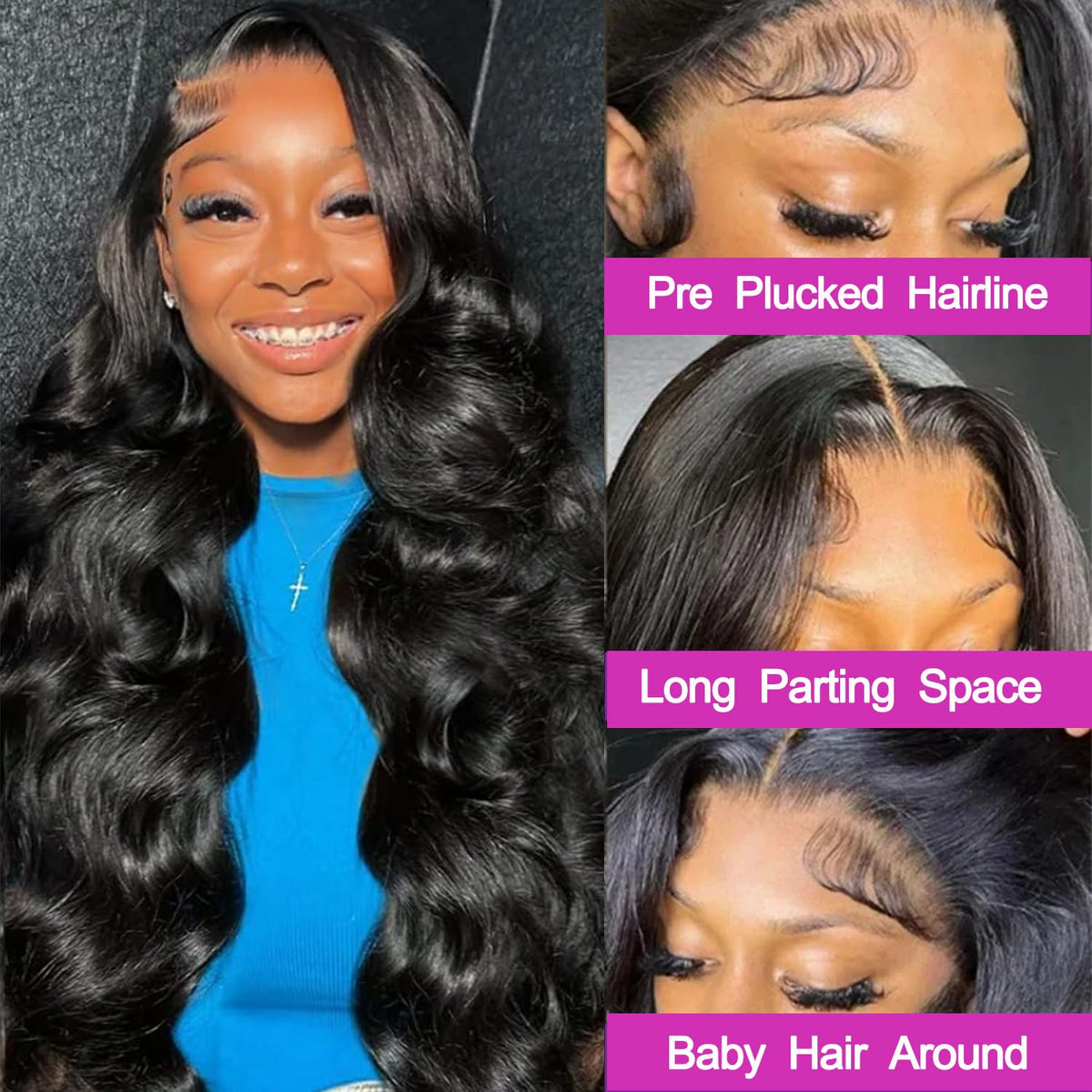 32 Inch 13X6 Body Wave Lace Front Wigs Human Hair Pre Plucked Glueless Wigs Brazilian Virgin Lace Front Wig HD Frontal Wigs Human Hair 13X6 Lace Front Wigs for Women Natural Black 200% Density
