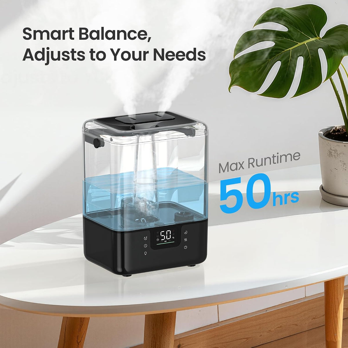 Smart Humidifiers for Bedroom Large Room Home, 6L Cool Mist Top Fill Humidifier with Essential Oil Diffuser, Smart App &amp; Voice Control, for Nursery &amp; Plants, Black, 1 Pack + 7 Color Nightlight