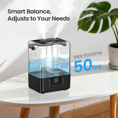 Smart Humidifiers for Bedroom Large Room Home, 6L Cool Mist Top Fill Humidifier with Essential Oil Diffuser, Smart App &amp; Voice Control, for Nursery &amp; Plants, Black, 1 Pack + 7 Color Nightlight