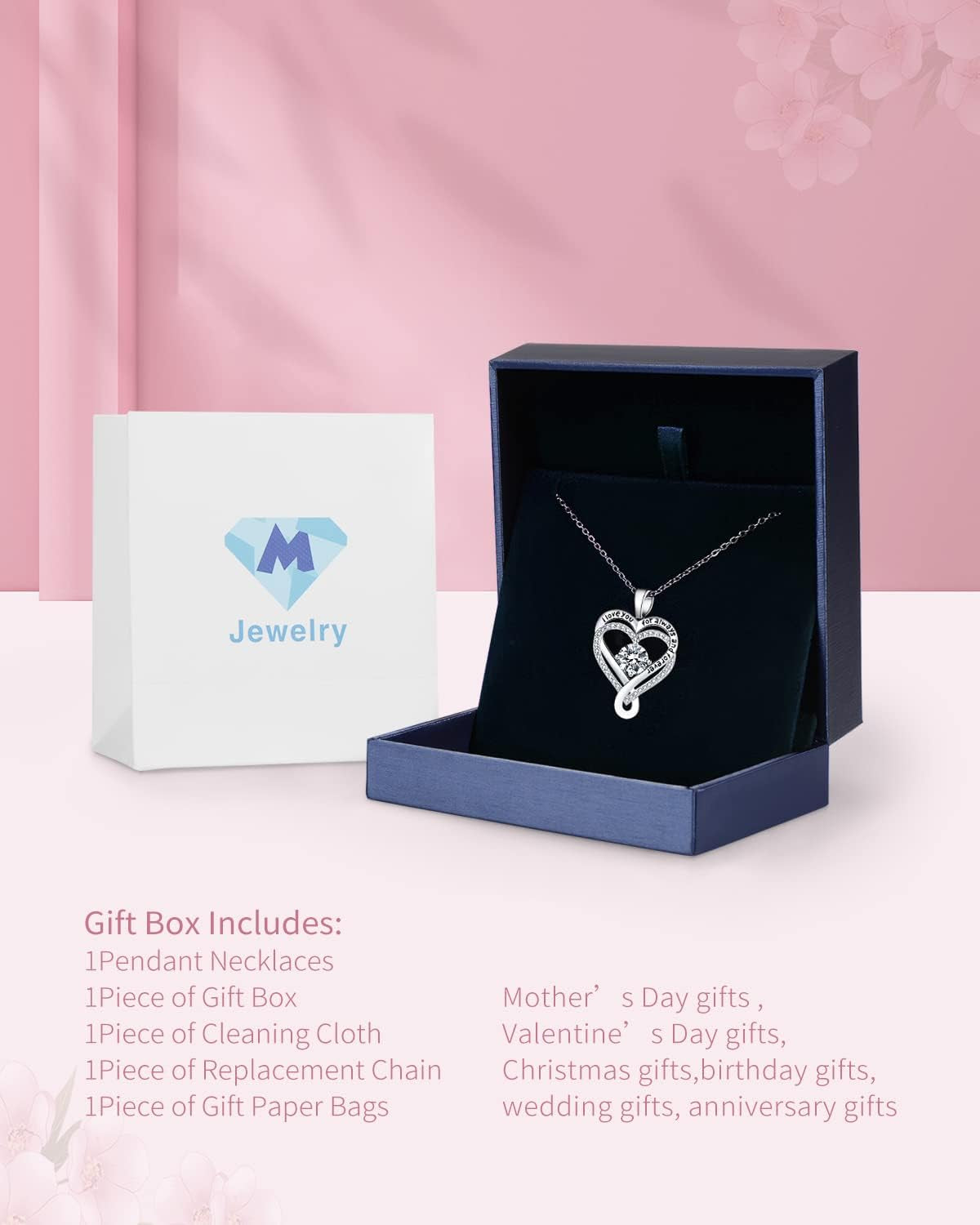 Jewelry for Women Wife Infinity Heart Birthstone I Love You Necklace S925 Anniversary Women Necklaces for Her Wife Birthday Gift Ideas, Birthday Present for Girlfriend Mom Daughter Sterling Silver