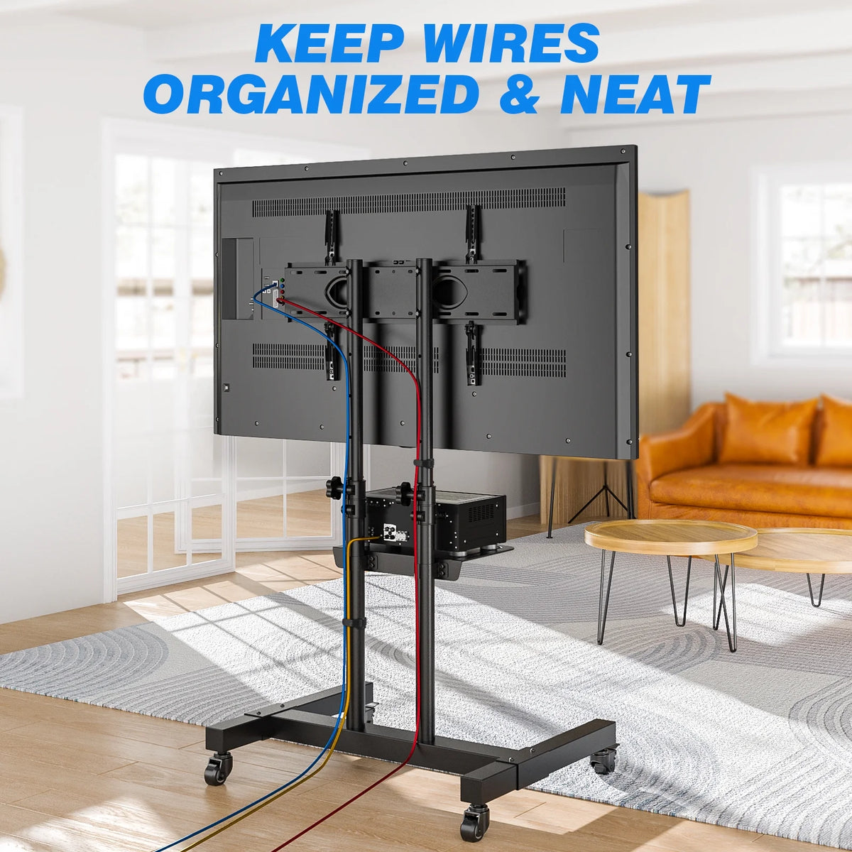 Rolling TV Cart Stand with Wheels for 32 to 83 Inch Screens, Adjustable Height Mobile TV Mount Rack Portable Floor Stand for Bedroom