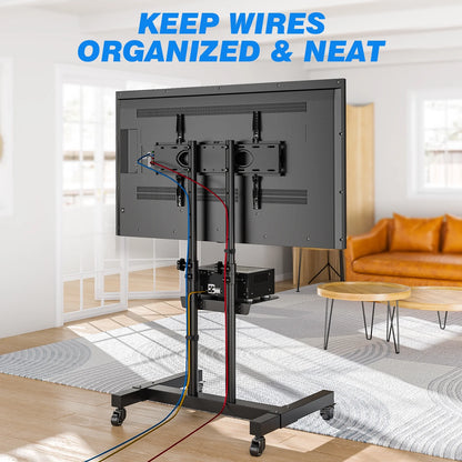 Rolling TV Cart Stand with Wheels for 32 to 83 Inch Screens, Adjustable Height Mobile TV Mount Rack Portable Floor Stand for Bedroom