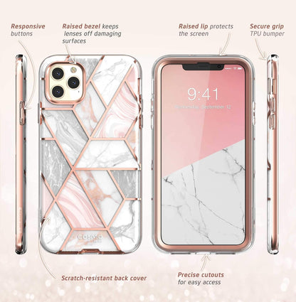 for Iphone 11 Pro Max Case with Built-In Screen Protector, Marble