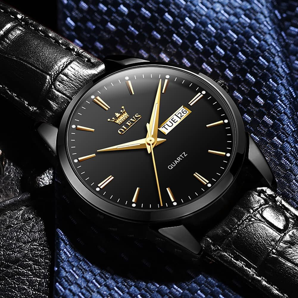 Brown Mens Leather Watch Dress Casual Day Date Quartz Wrist Watch
