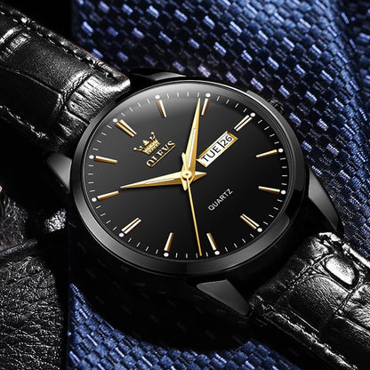 Brown Mens Leather Watch Dress Casual Day Date Quartz Wrist Watch